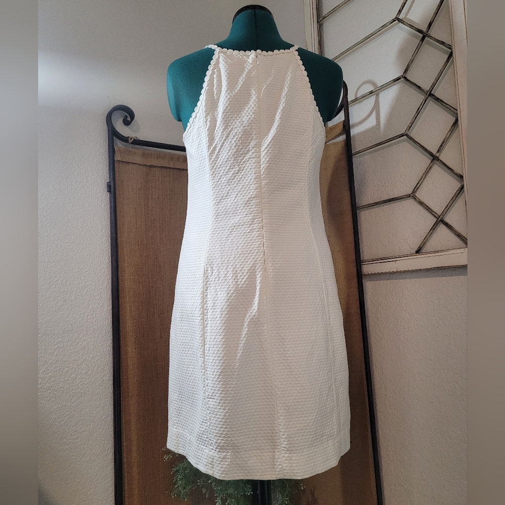Lilly Pulitzer Pearl Shift Dress Mini Womens 8 White Textured Pique Emboidered - Picture 5 of 12